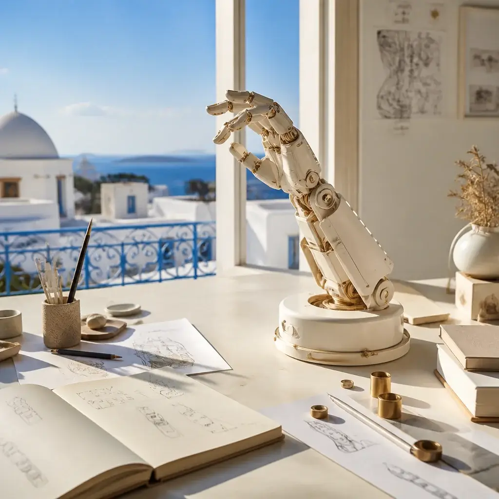 A quiet study of robotics and Mediterranean light.
